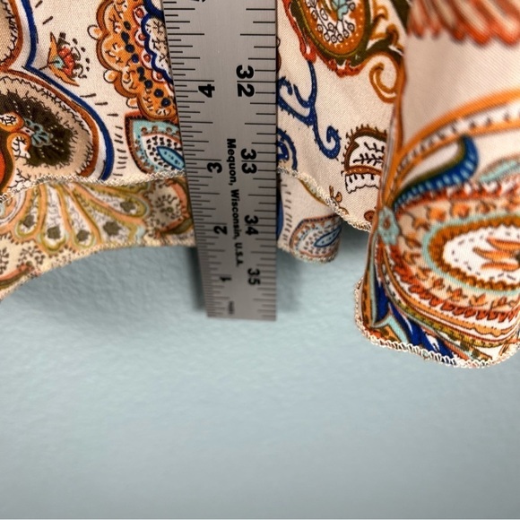 Paisley Orange and Blue Bell Sleeve Retro 70's Boho Mini Dress Women's Size M - Picture 8 of 8